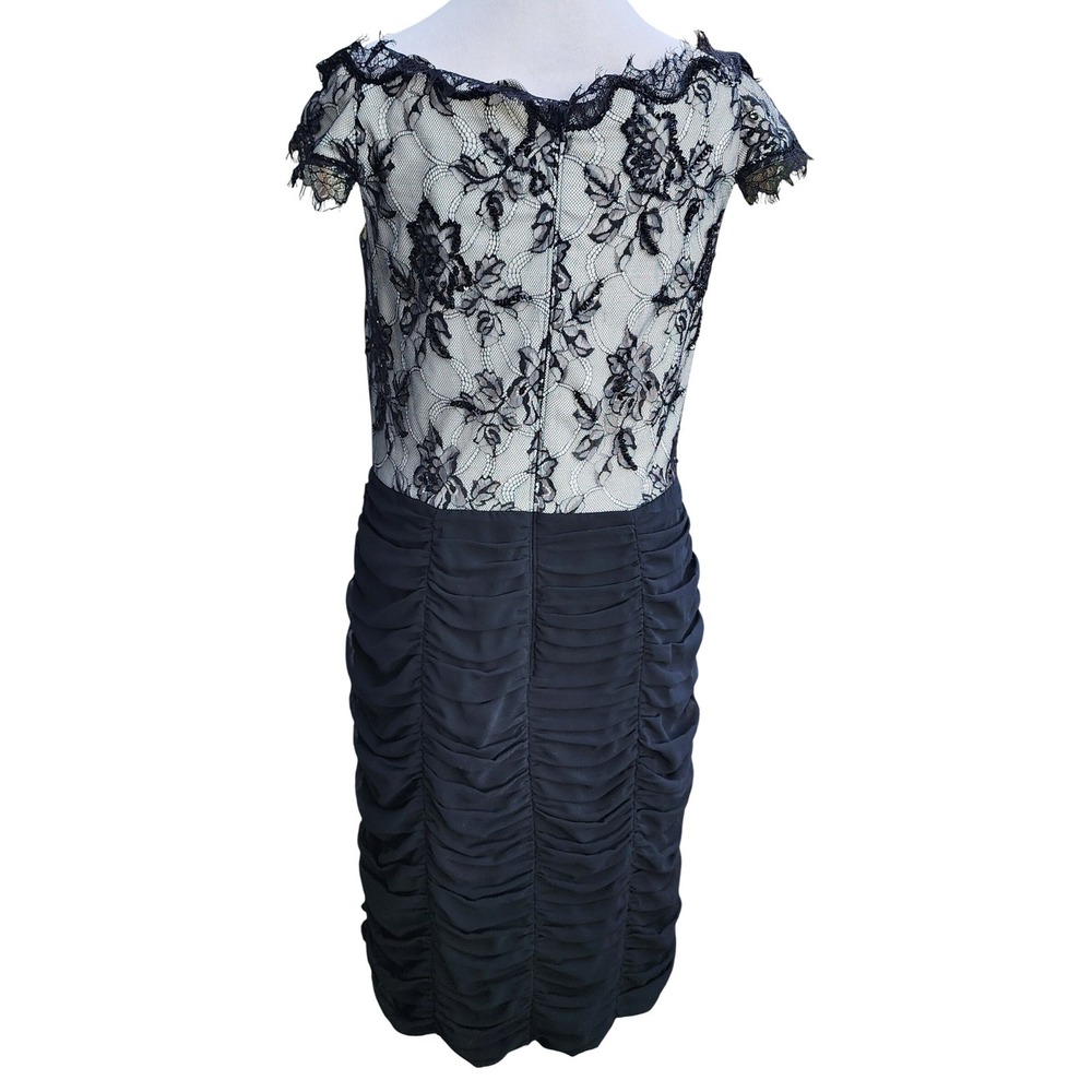 Tadashi Shoji Black Lace Ruched Sheath Dress Size 10 Elegant Evening Cocktail - Picture 3 of 10